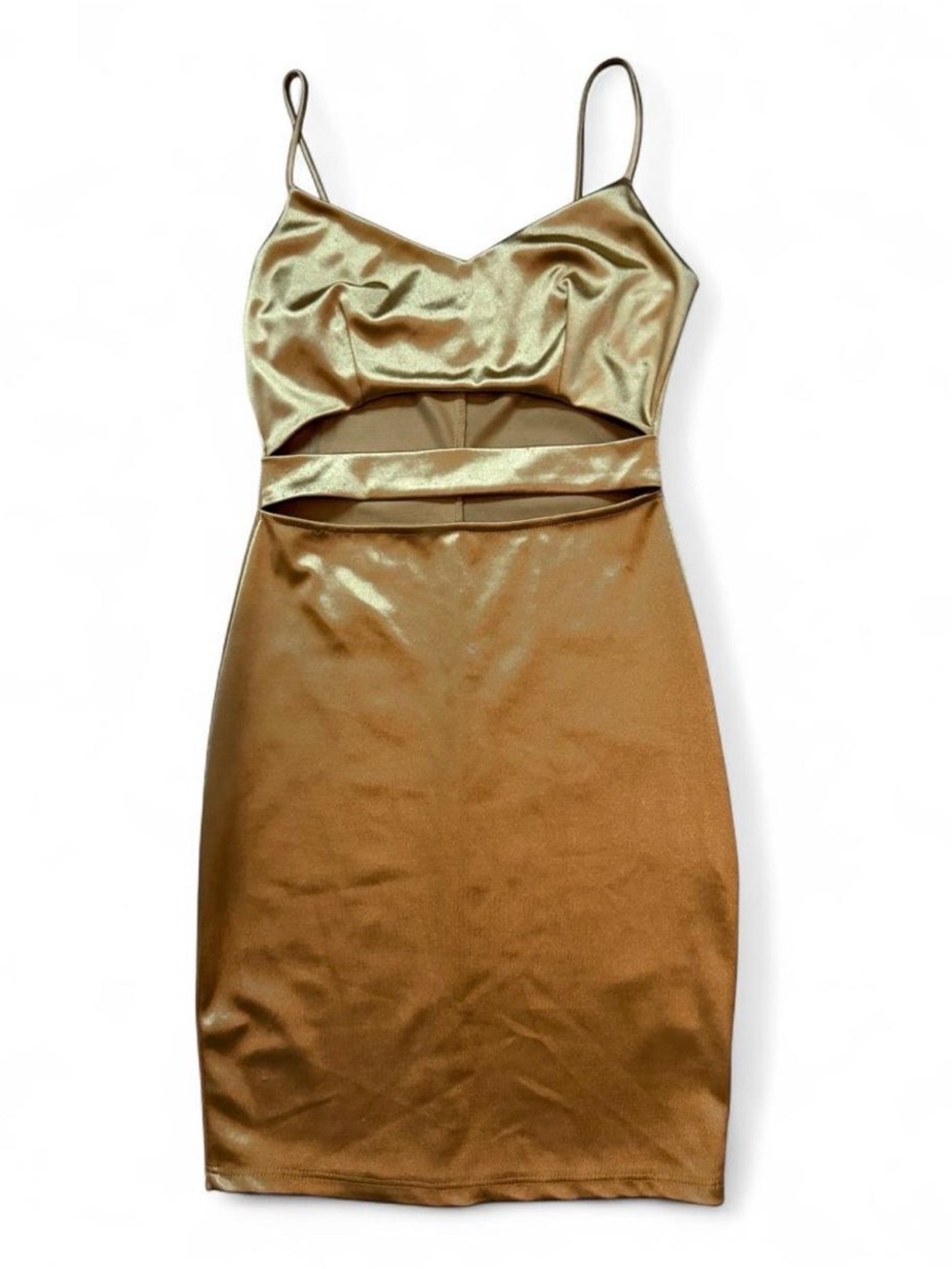Gold Satin Mini Dress With Front Cutout Detail